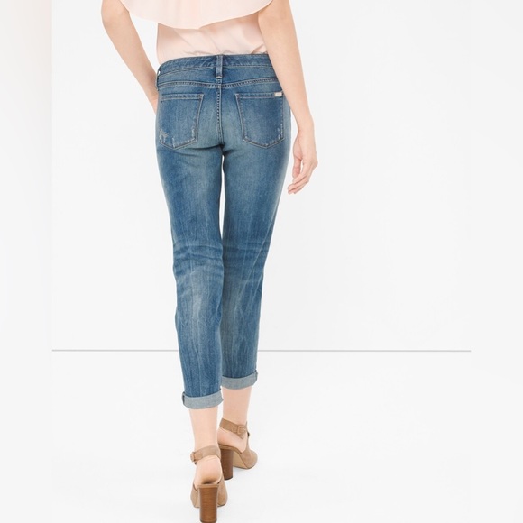 White House Black Market Distressed Embellished Girlfriend Jeans 0 - Picture 3 of 10